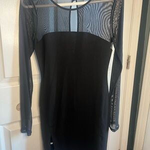 AUW Black Dress with Sheer Sleeves